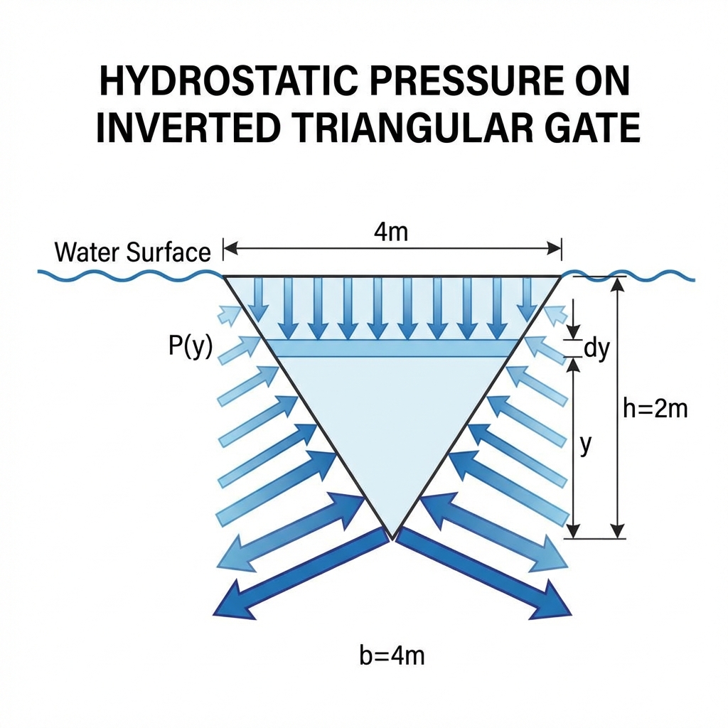 Inverted triangular gate submerged with pressure arrows