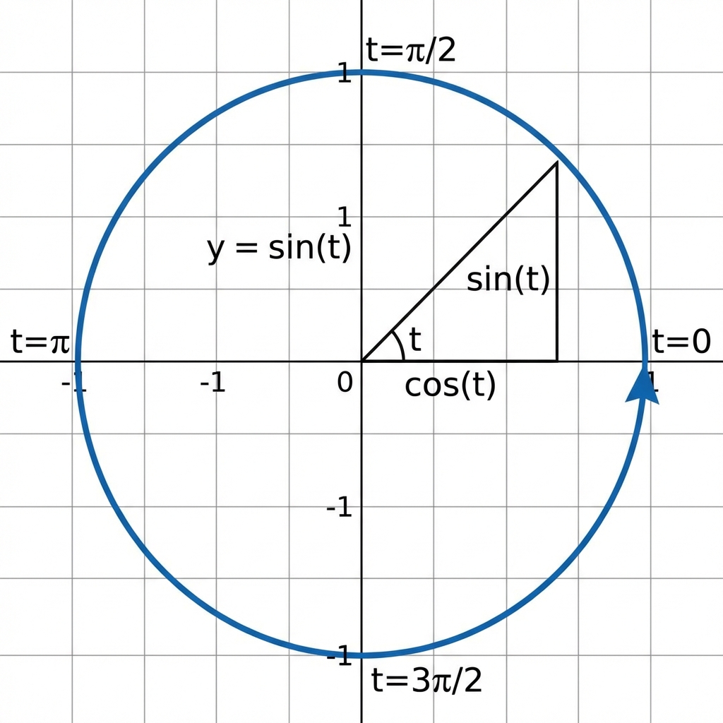 Unit circle with parametric labels